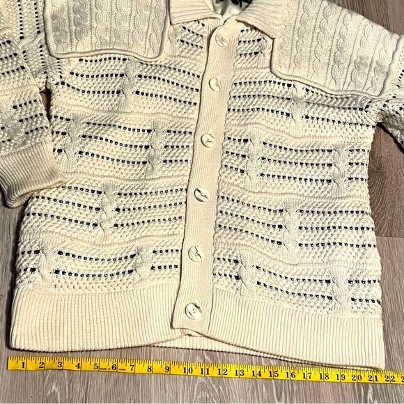 70's LeRoy Grandpa Chunky Wool Blend Textured Knit Oversized Sweater Jacket M - Picture 14 of 17